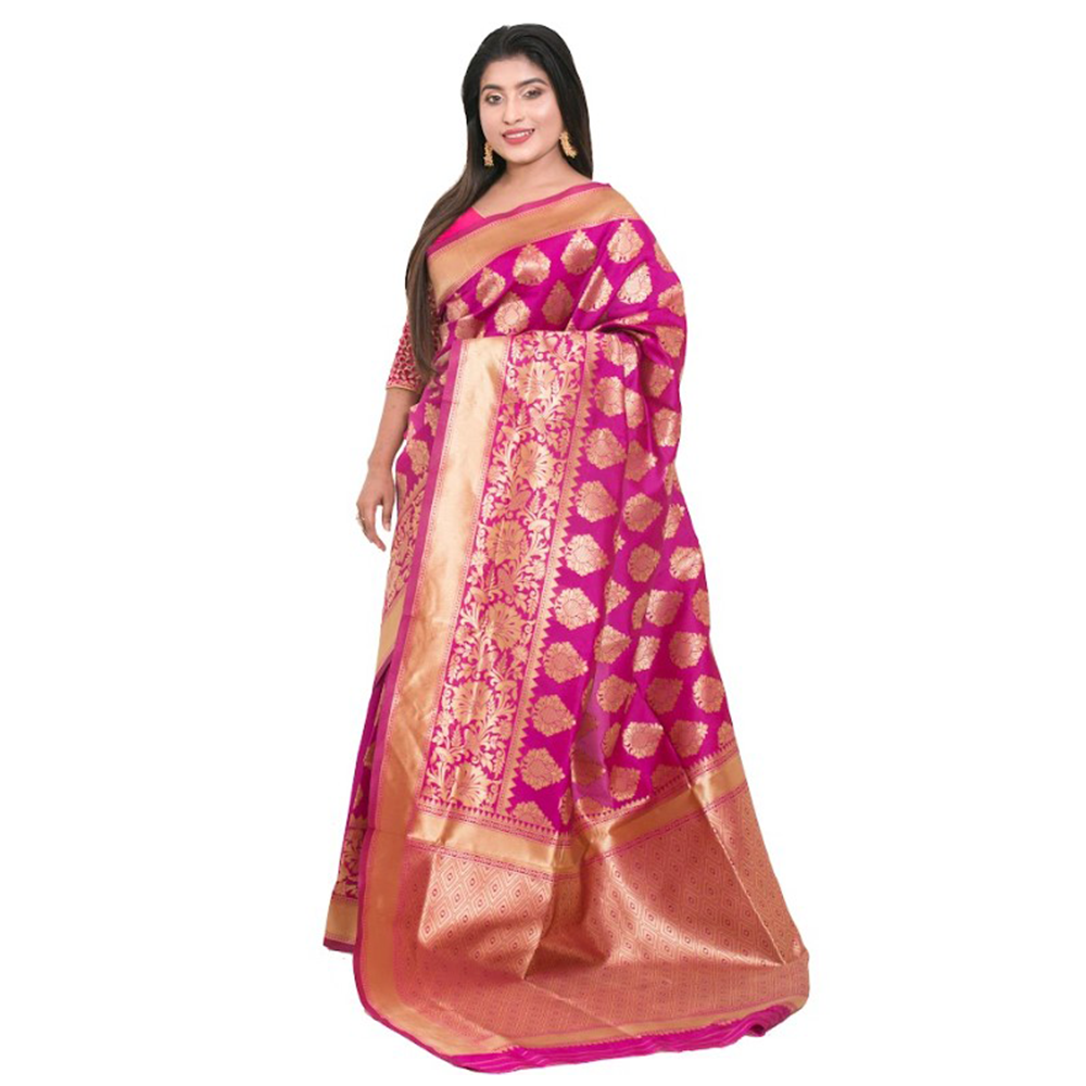 Gujrati Pure Handloom Katan Saree with Blouse Pcs - Magenta- A-549 E