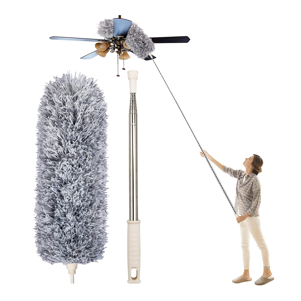 Microfiber Feather Duster Bendable and Extendable Fan Cleaning Duster - Silver ad Ash 