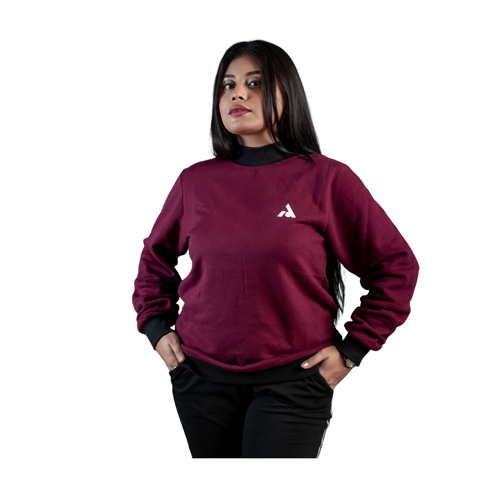 Fleece Premium High Neck Sweater For Women - Dark Maroon