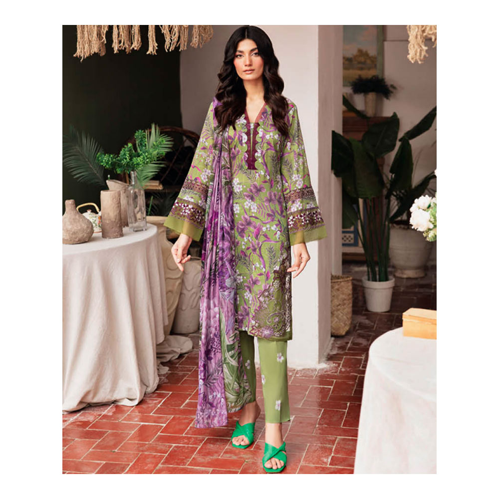 Unstitched Digital Printed Embroidered Lawn for Women - Green - HP-3PP-401 (1 Pc Ring Free)