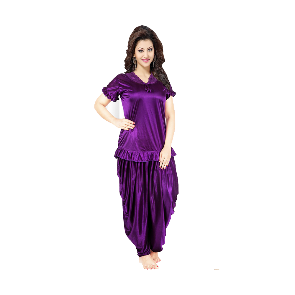 SUPERTRENDY 203-05 Short Sleeve Dhuti Style Nightwear  - Violet