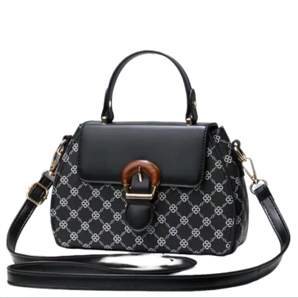 PU Leather Crossbody and Shoulder Bag For Women - Black and White 