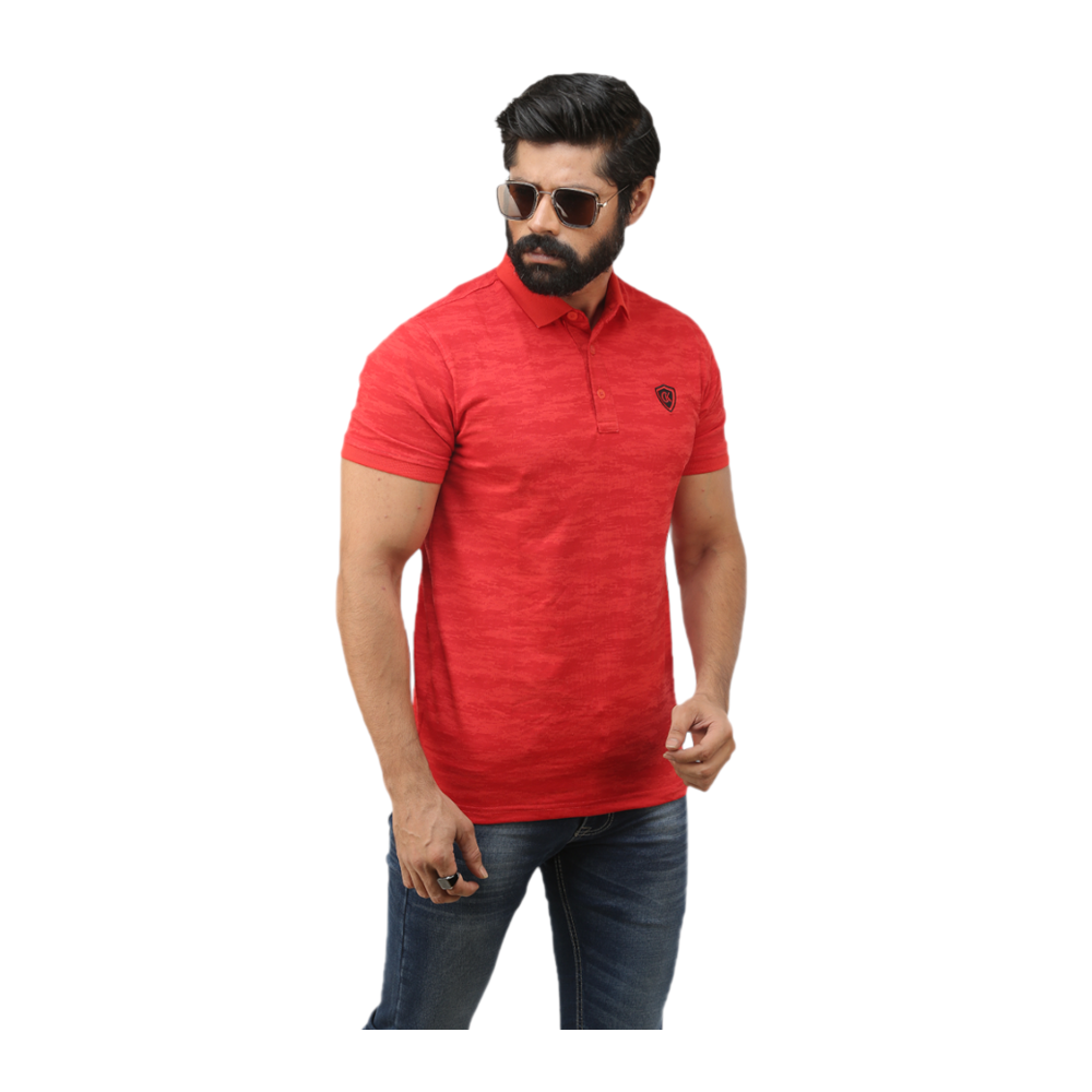 Cotton Half Sleeve Polo T-Shirt For Men - Red - p1006