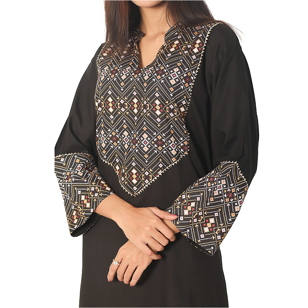 Cotton Half Sleeve Kurti for Women - Black - 0723-000166