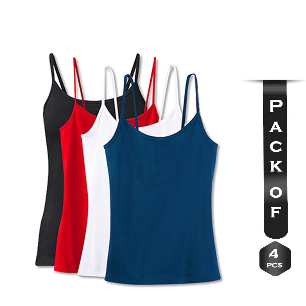 Pack of 4 Pcs Cotton Sleeveless Tank Tops for Women - Multicolor - u3023