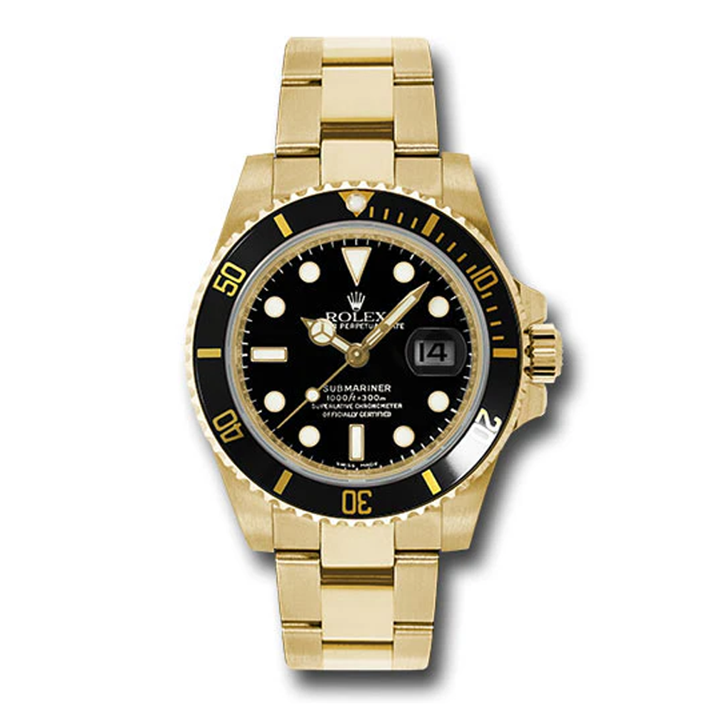 Rolex 116618BK Yellow Gold Submariner Date Watch - Black Dial