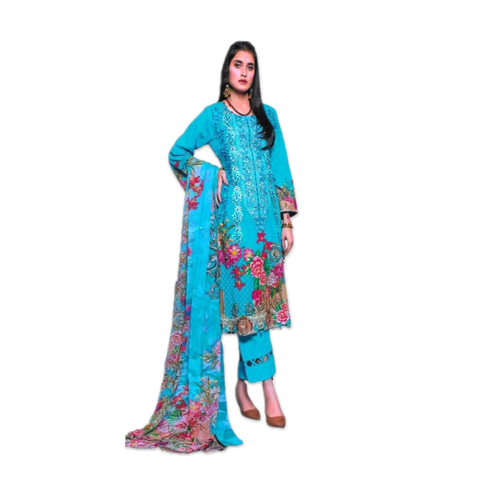 Unstitched Cotton Embroidery Work Three Piece for Women - Zara Noor - Blue