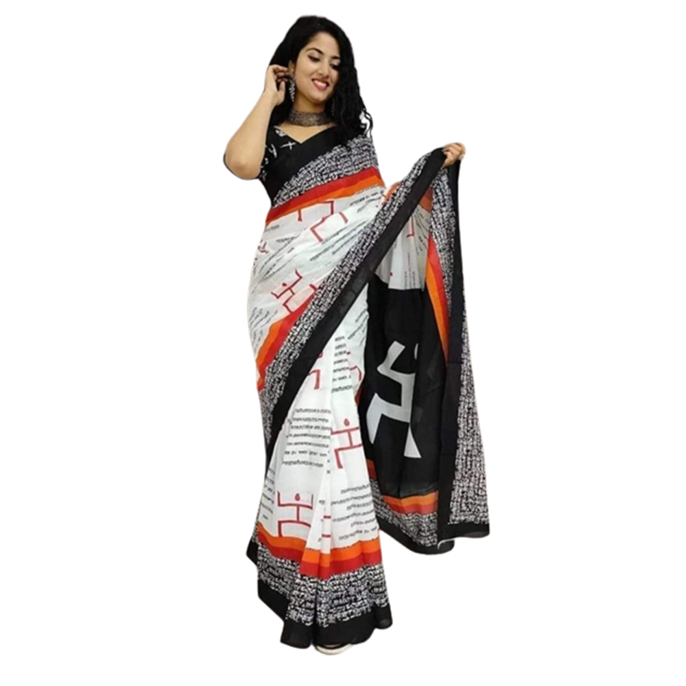 Half Silk Hand Print Saree for Women - Multicolor - SP-131