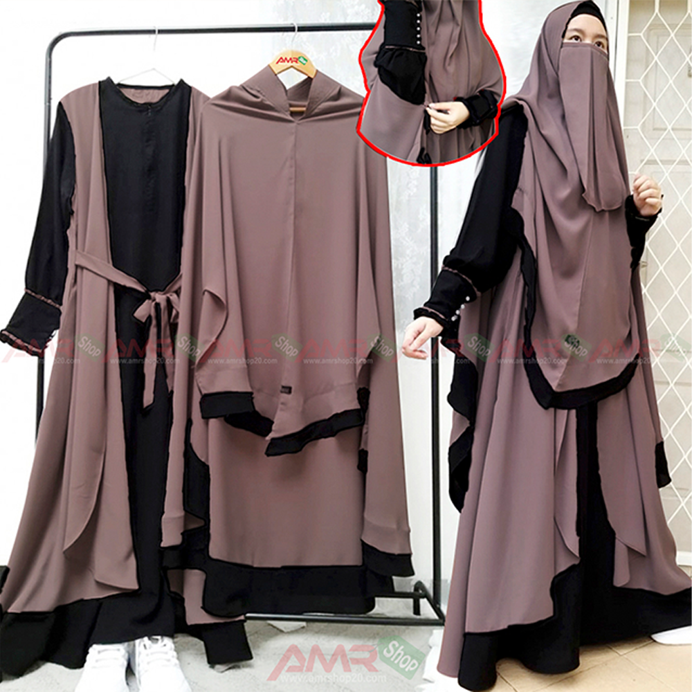 Dubai Cherry Indonesia Hijab and Niqab Burkha Set for Women - Milk Coffee - B_443