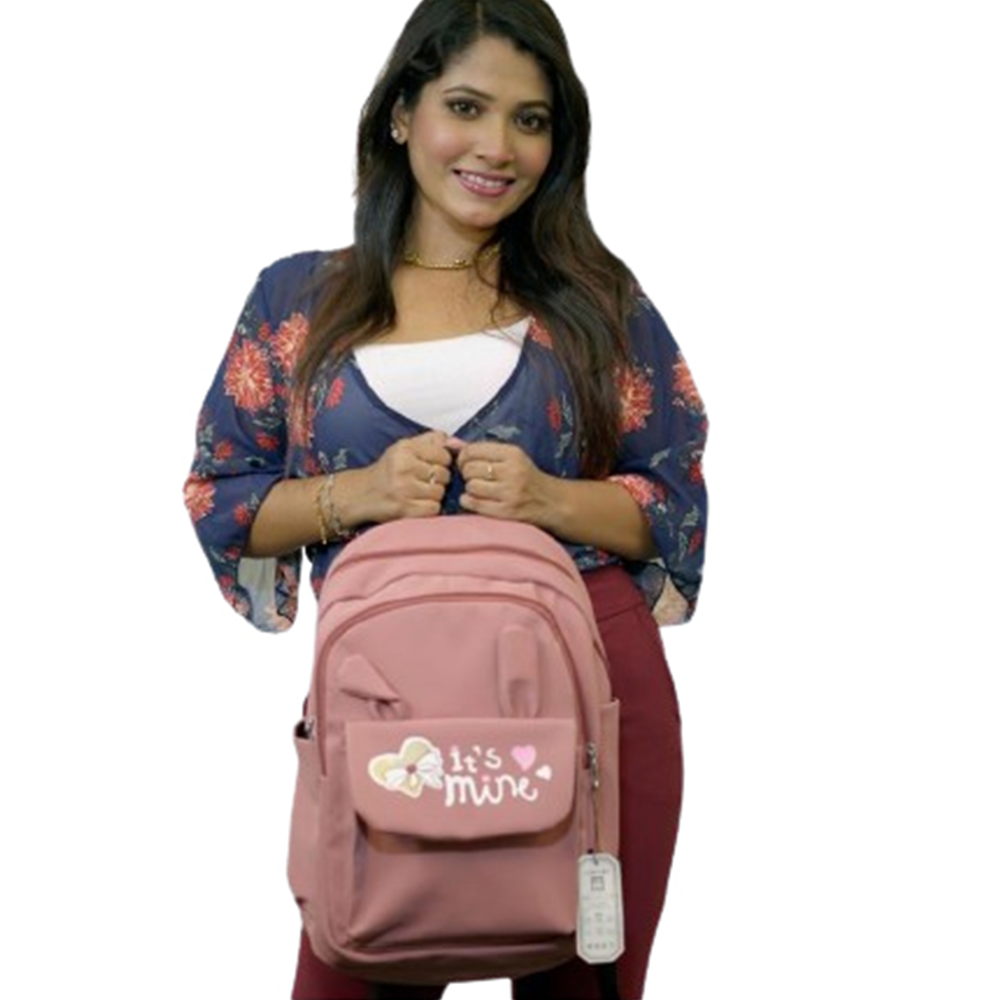Nylon Polyester Backpack For Girls - Deep Pink - LB-42