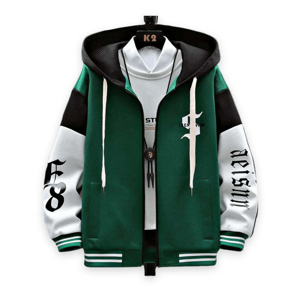 Soft Cotton Hoodie For Men - Green and White - NF12