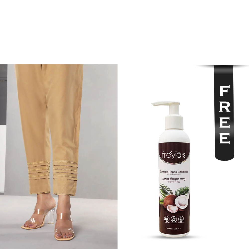 Buy Showstopper Cashmilon Fabric Straight Pant for Women - P02 - Beige and Get Freyias Damage Repair Shampoo with Coconut Milk - 220ml Free