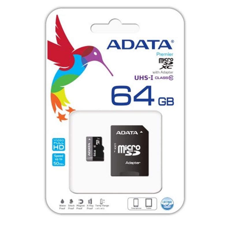 Adata Micro SD Class -10 (SDXC -UHX -I) Memory Card With Adapter - 64GB 