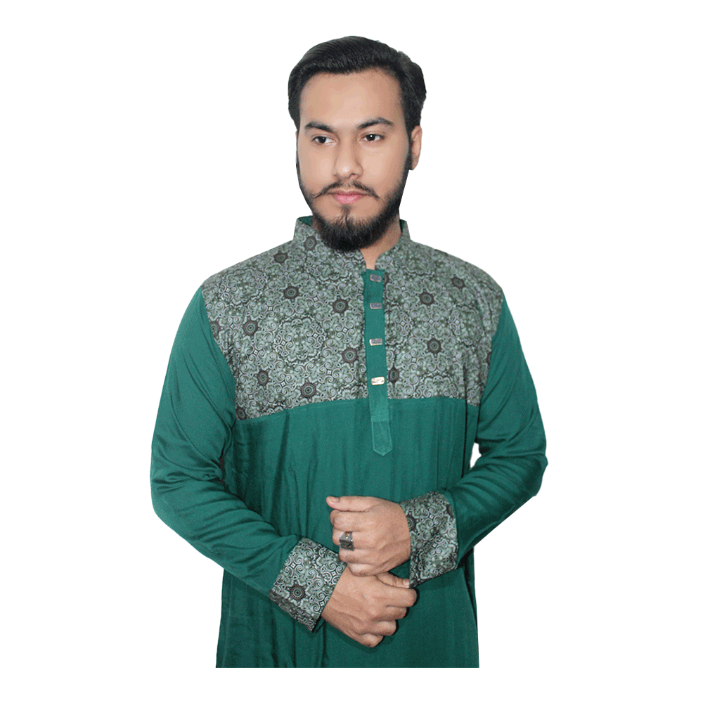 Dupain Silk Semi Long Panjabi For Men - Sea Green