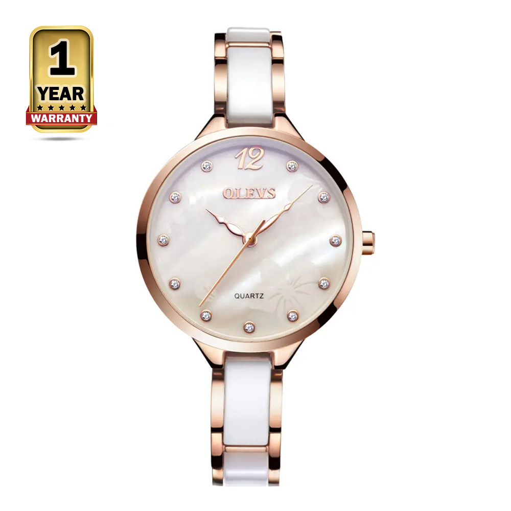 Olevs 5872 Stainless Steel Strap Wrist Watch For Women - Golden and Rose Gold