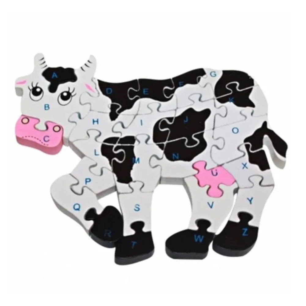 Wooden 3D Cartoon Cow Alphabet Puzzle Educational Toy For Children - Multicolor