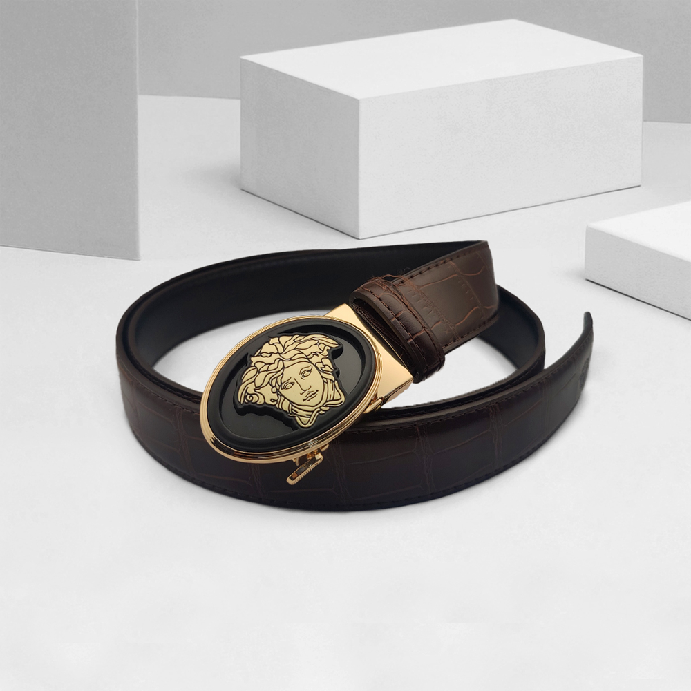 Leather And Metal Belt for Men - Black 