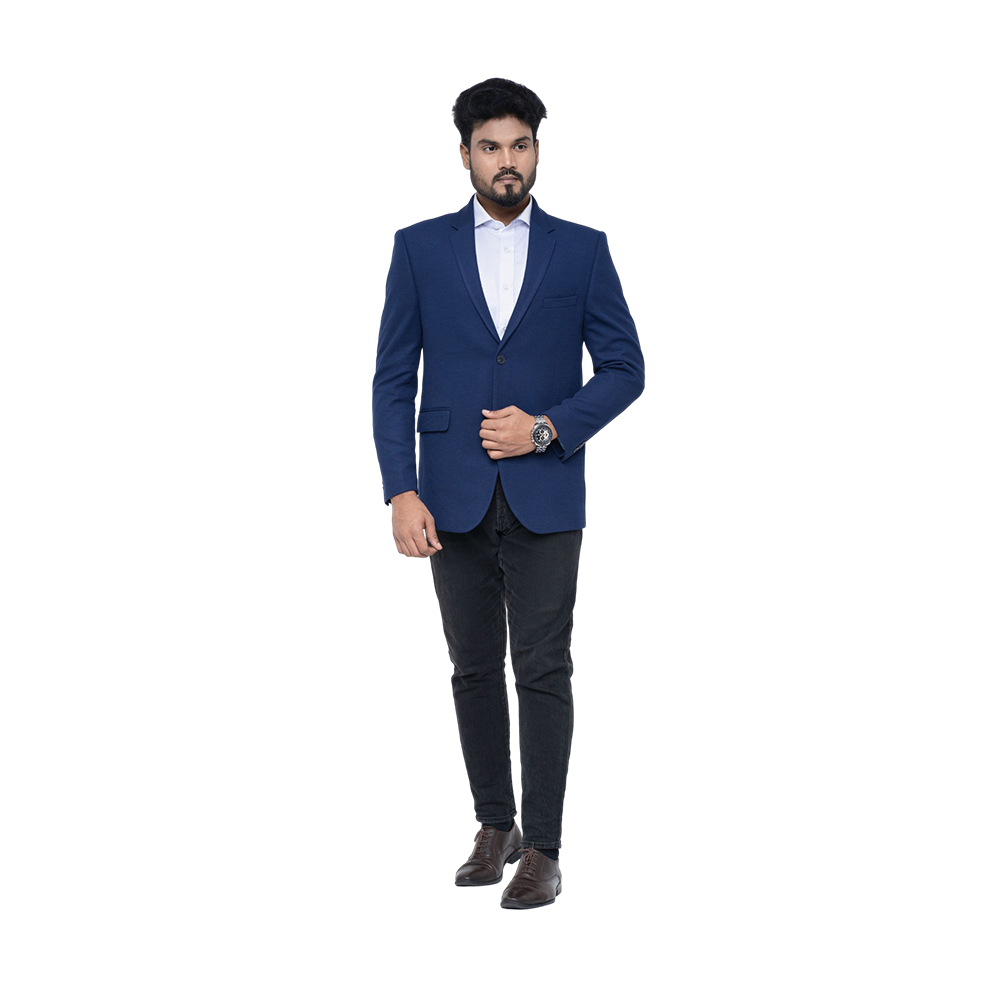 OCODE Cotton Single Blazer For Men - Blue - MB-7806