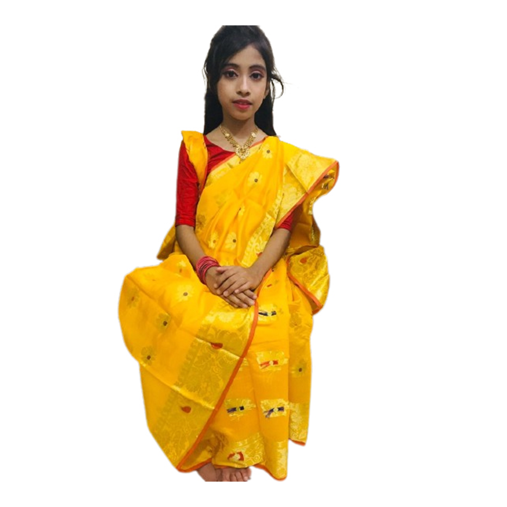 Katan Baby Saree For Girl - Yellow - KS-08