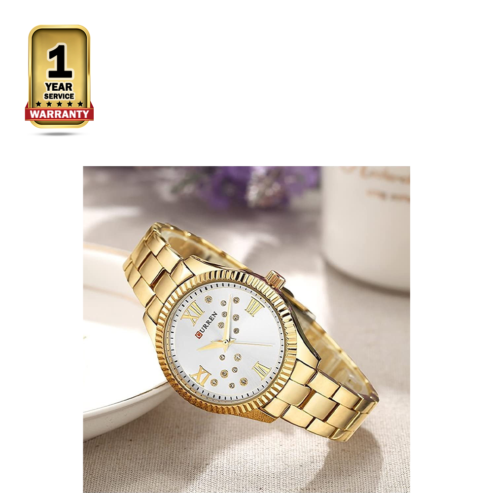 Curren 9009 Stainless Steel Quartz Wrist Watch For Women - Gold White