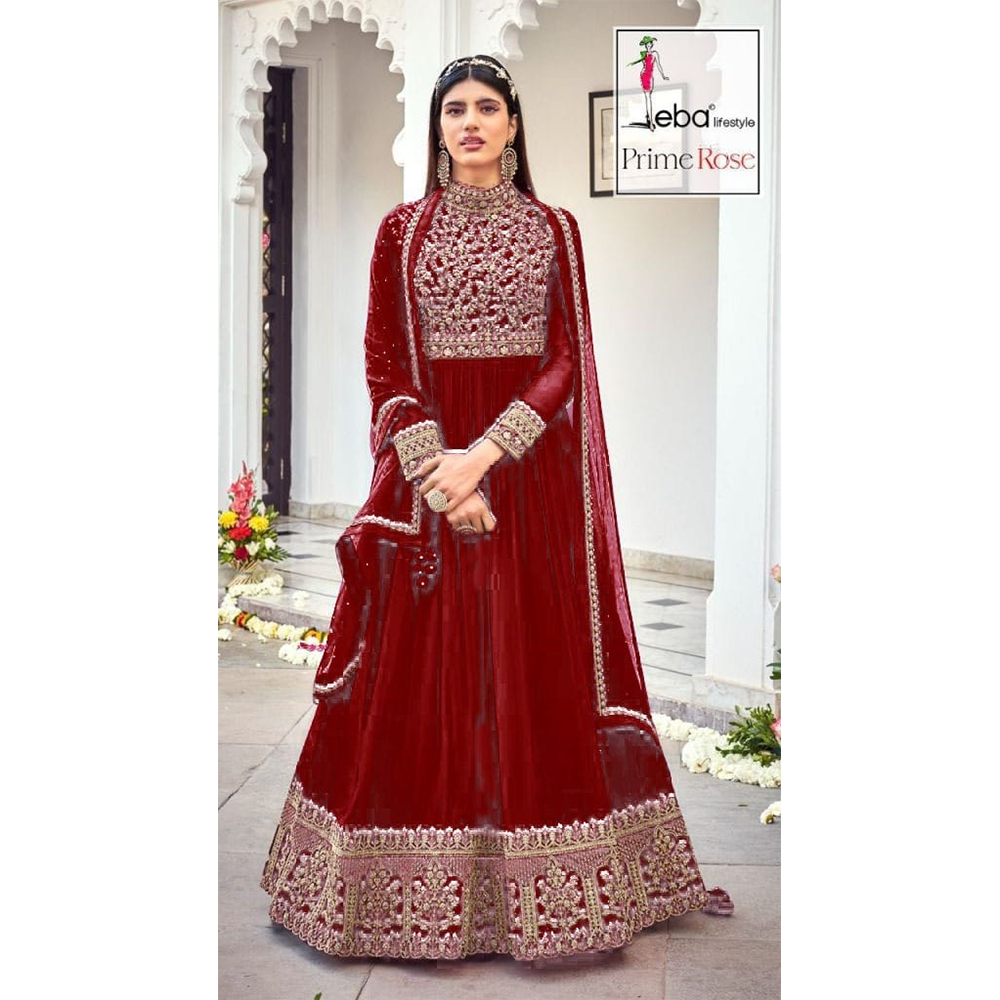 Unstitched Georgette Embroidery 4 Piece Salwar Kameez For Women - Maroon - 4F-G4