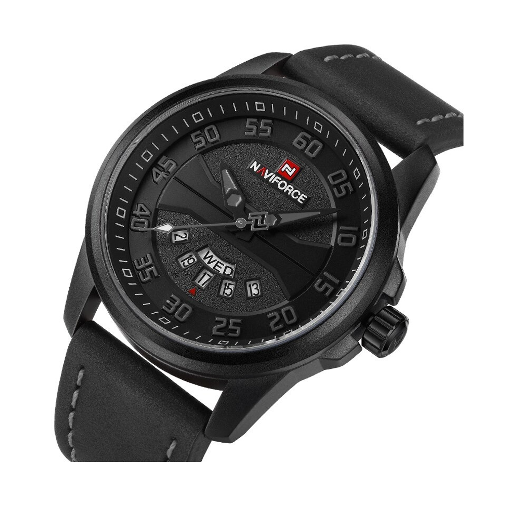 NAVIFORCE NF9124 PU Leather Analog Watch For Men - Black