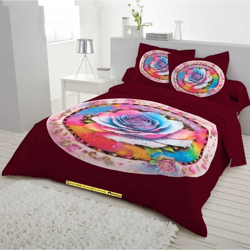 Panel Cotton King Size Bedsheet With Pillow Cover - Multicolor - 192441