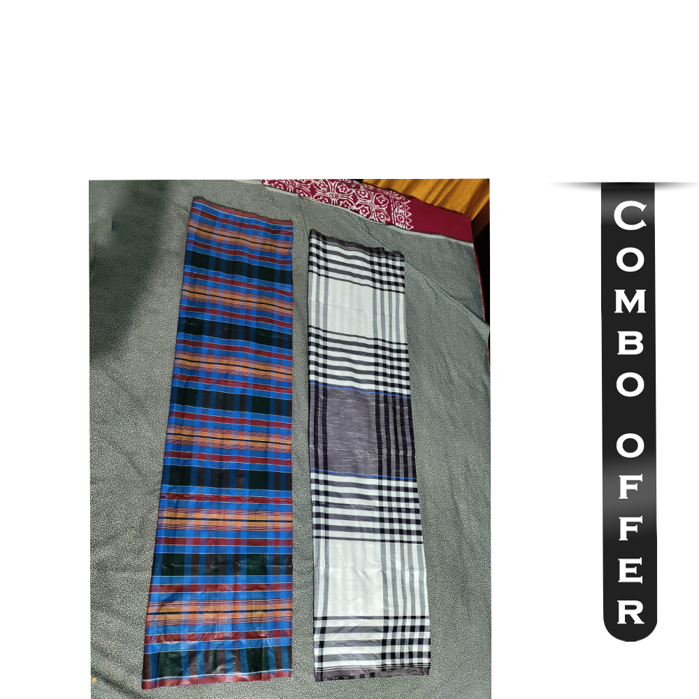 Combo Pack of 2 Pcs Soft Cotton Lungi For Men - Multicolor