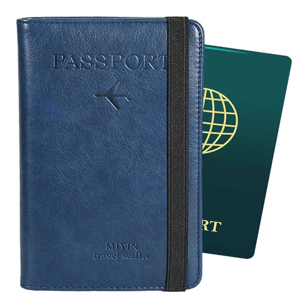 Leather Passport Cover Wallet Cards Holder - Blue