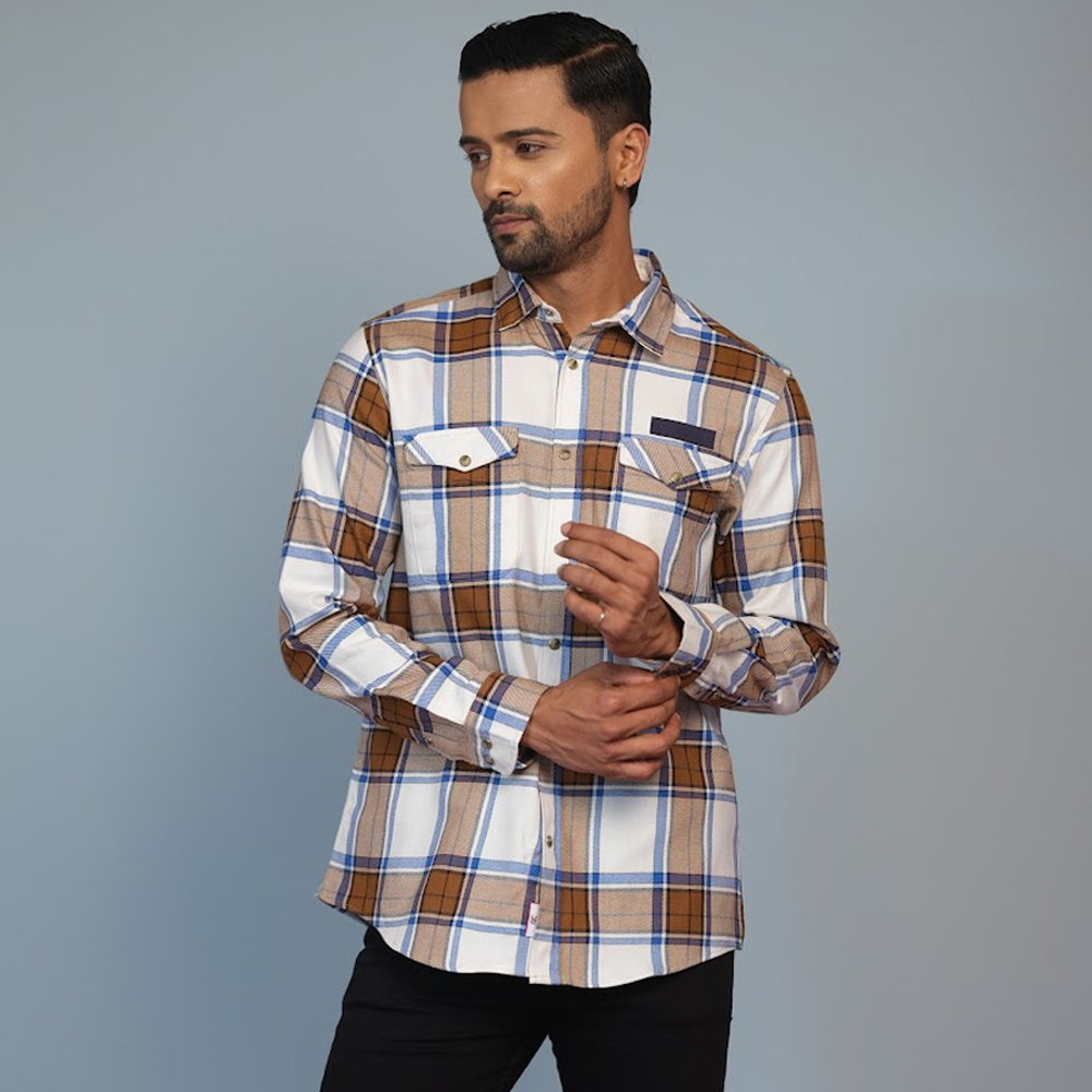 Flannel Full Sleeve Casual Shirt for Men - Multicolor - European Size - 254105247