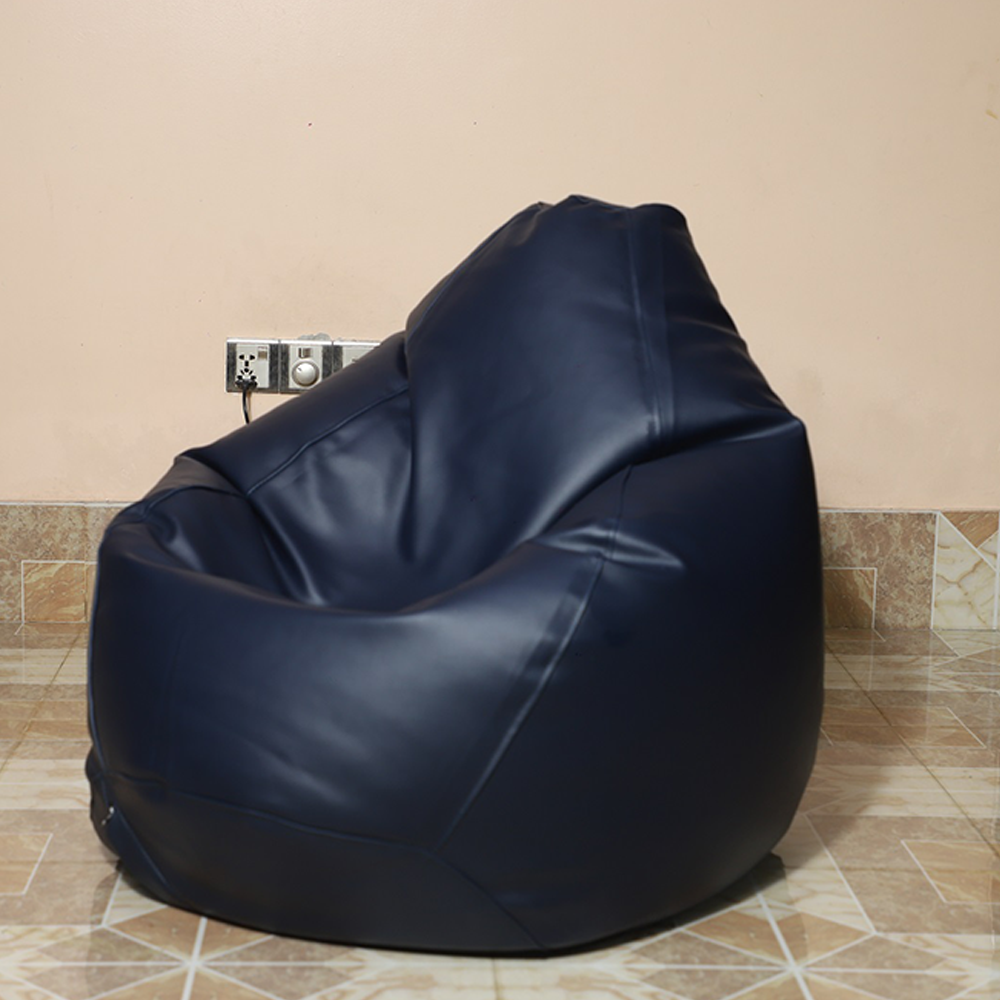 Leather Bean Bag XXL With Extended Back Support - Navy Blue - APL2NB