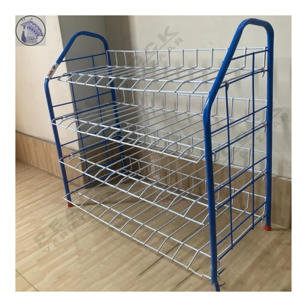 Powder Coated Metal 4 Layer Shoe Rack - White and Blue