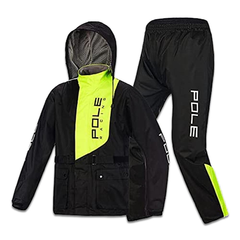 Pole Racing Bike Motorcycle Racing Raincoat Set - Black and Green