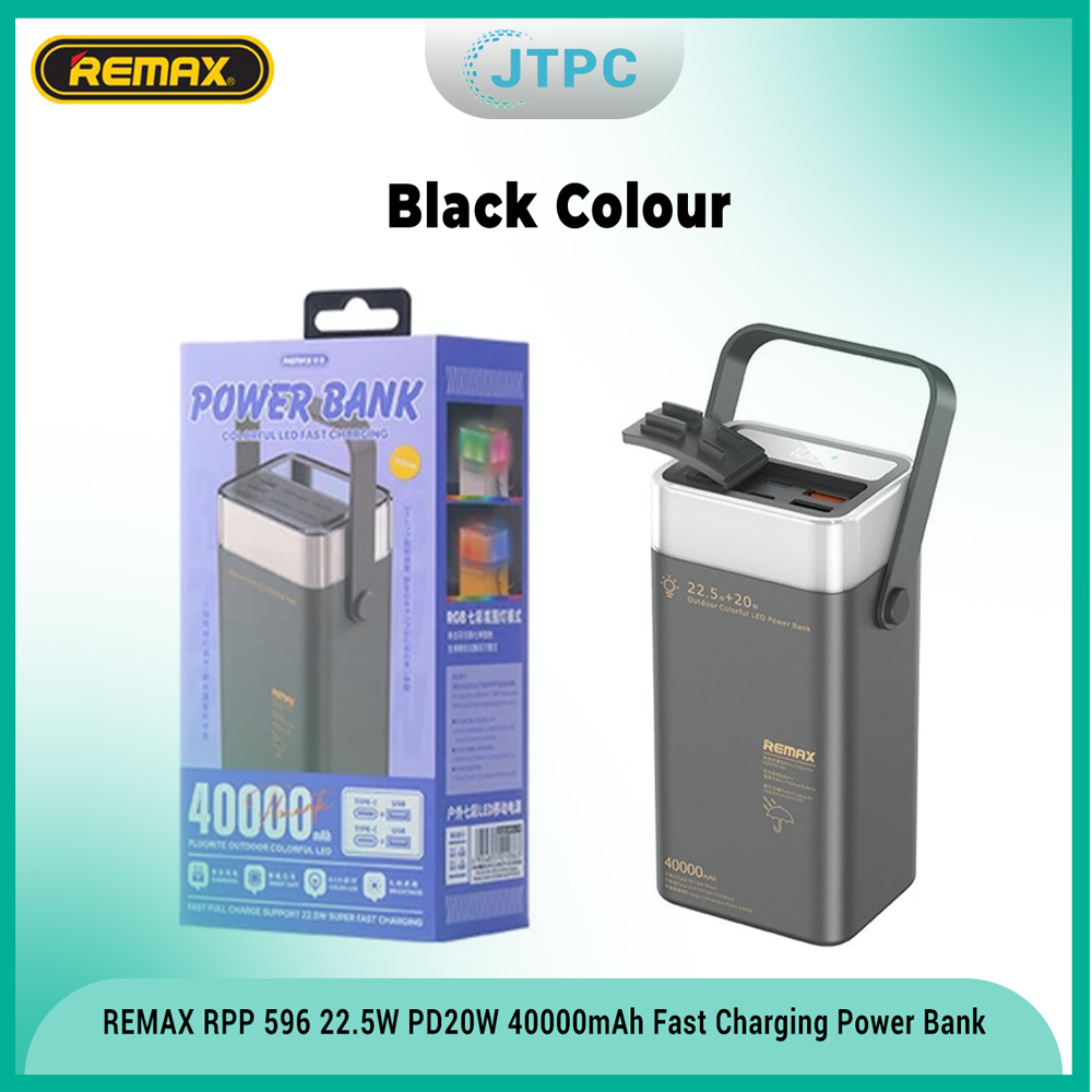 REMAX RPP-596 Fluorite Series PD+QC Fast-Charging Power Bank - 40000mAh - Black