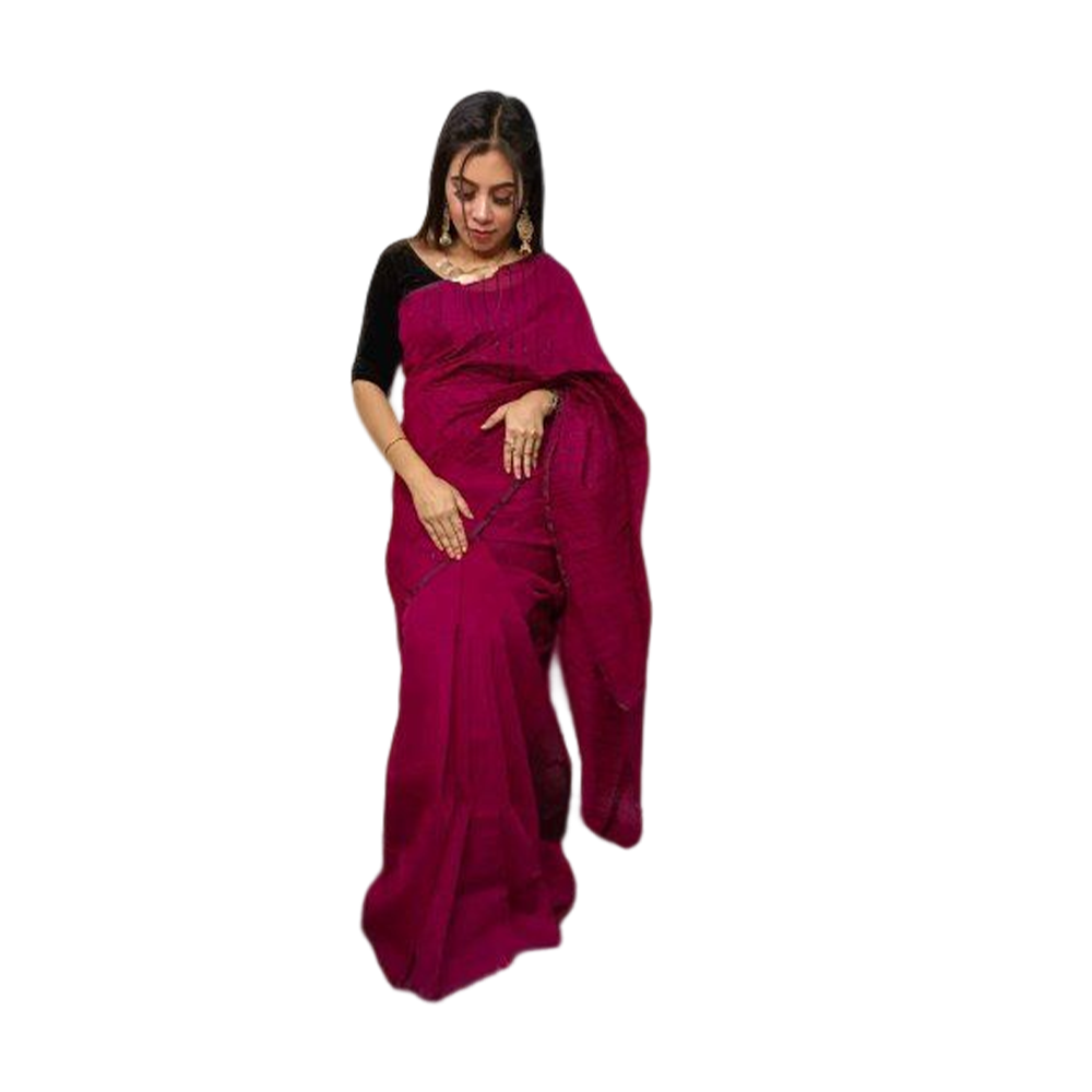 Hand Loom Chumki Saree for Women - Hot Pink - D01