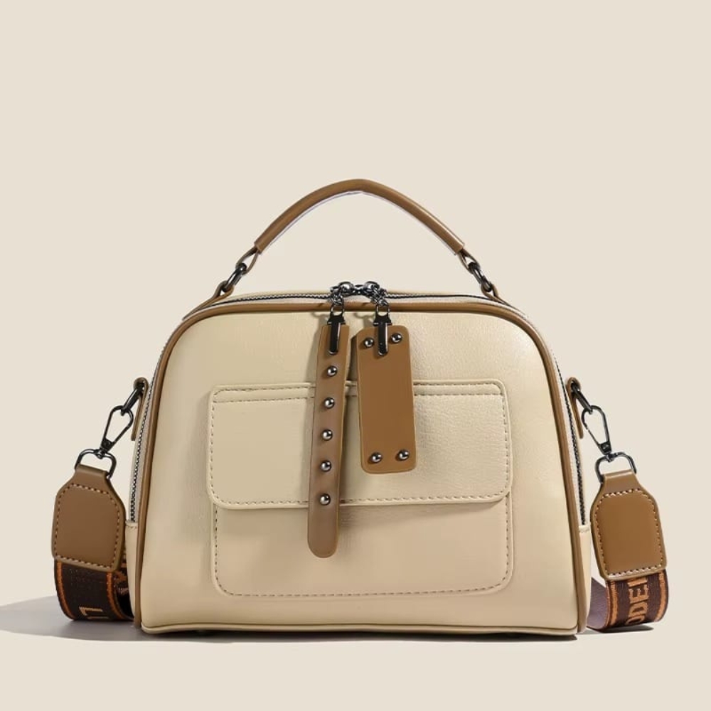 PU Leather Multi Layer Large Capacity Handbag For Women - Cream