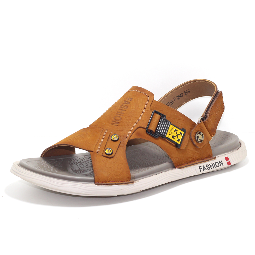 Leather Sandal Shoe For Men - Brown - MS 526