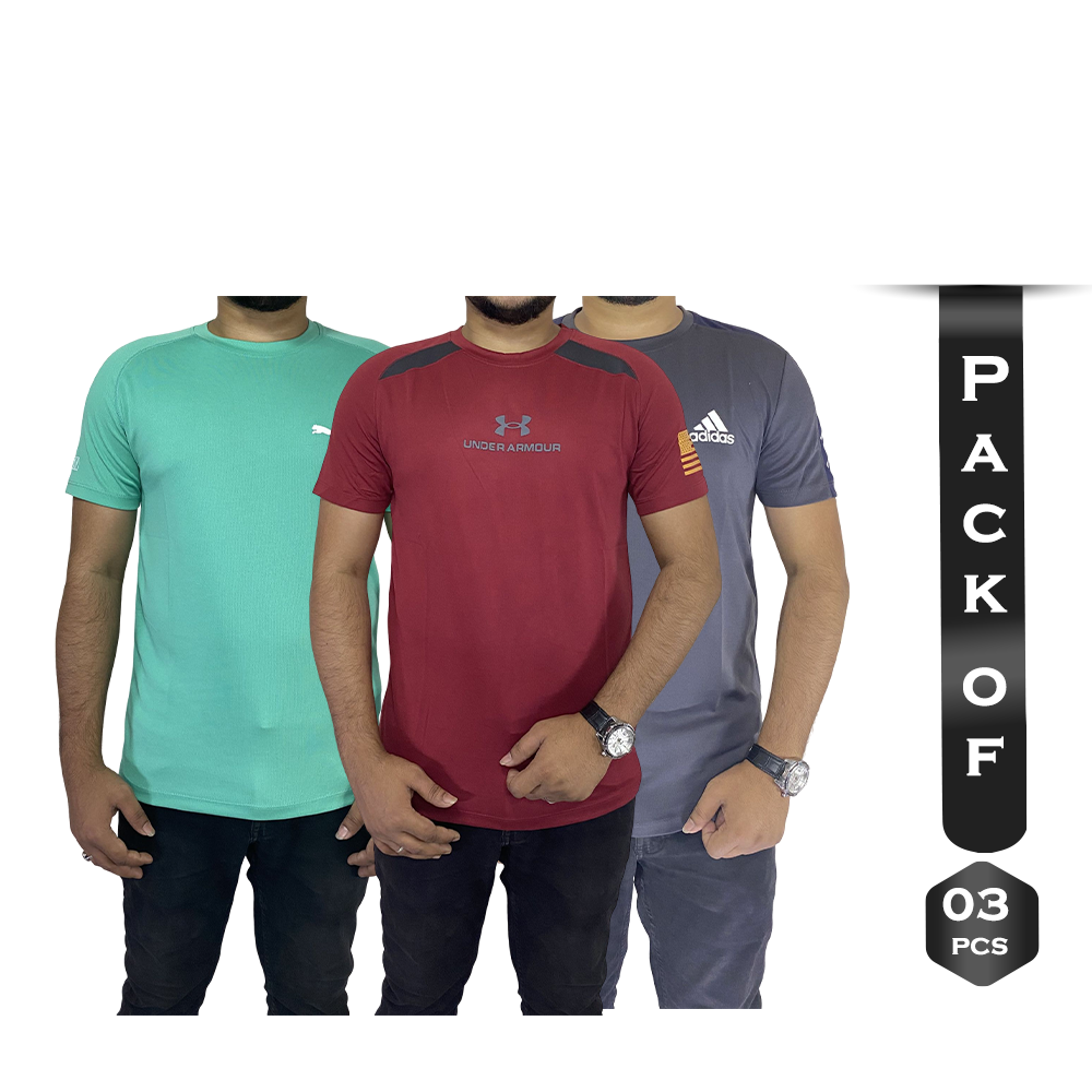 Combo of 3 Pcs Mesh Half Sleeve T-Shirt for Men - Maroon and Pepper Green and Gray - NCMBM0TS004