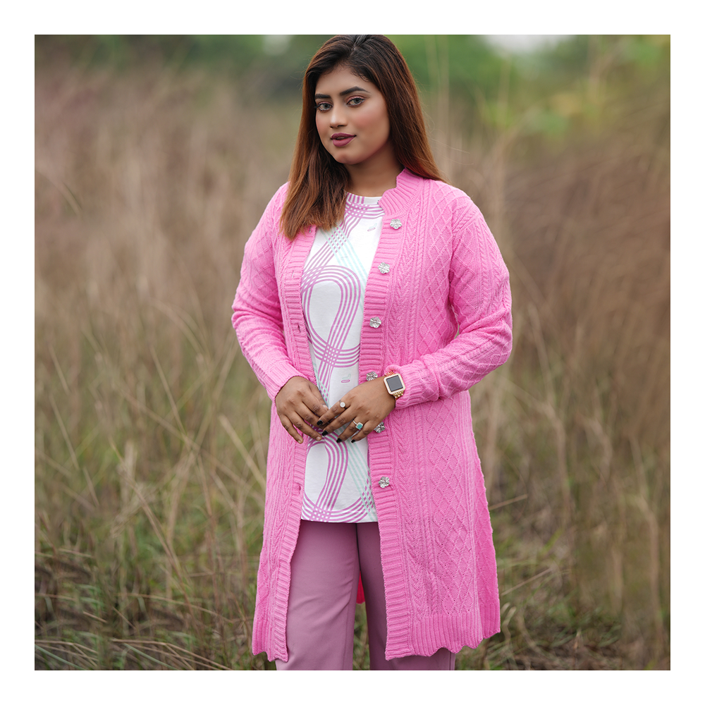 Acrylic Wool Long Sleeve Ladies Sweater for Women - Pink