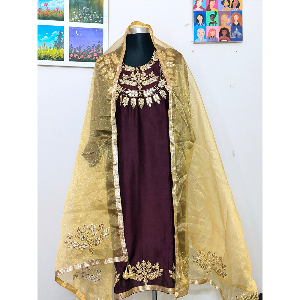 Semi-Stitched Embroidered Readymade Party Salwar Kameez for Women - Maroon - HP-M3P-418