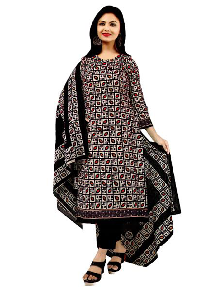 Cotton Unstitched Salwar Kameez For Women - Multicolor - N.P.3