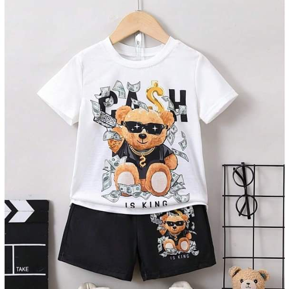 Soft Cotton T-Shirt and Pant Set For Boys - White and Black