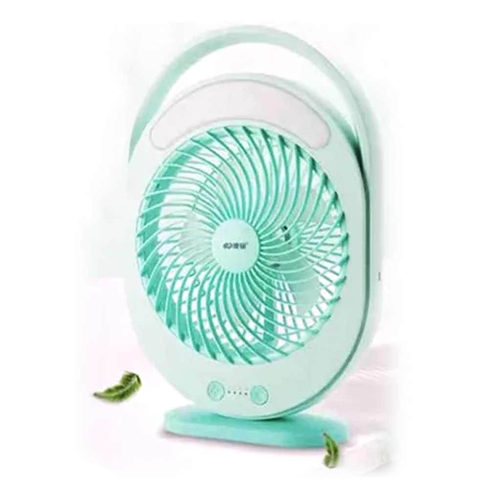 Rechargeable Mini Table Fan With Led Light - Green - YG-719