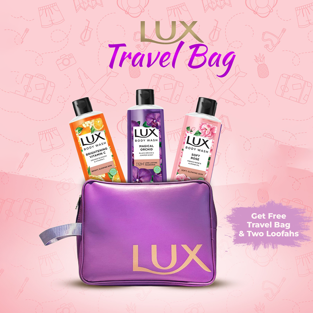 Buy 3 Lux Body Wash (Orange Blossom + Black Orchid + French Rose 245ml) Get Travel Bag FREE
