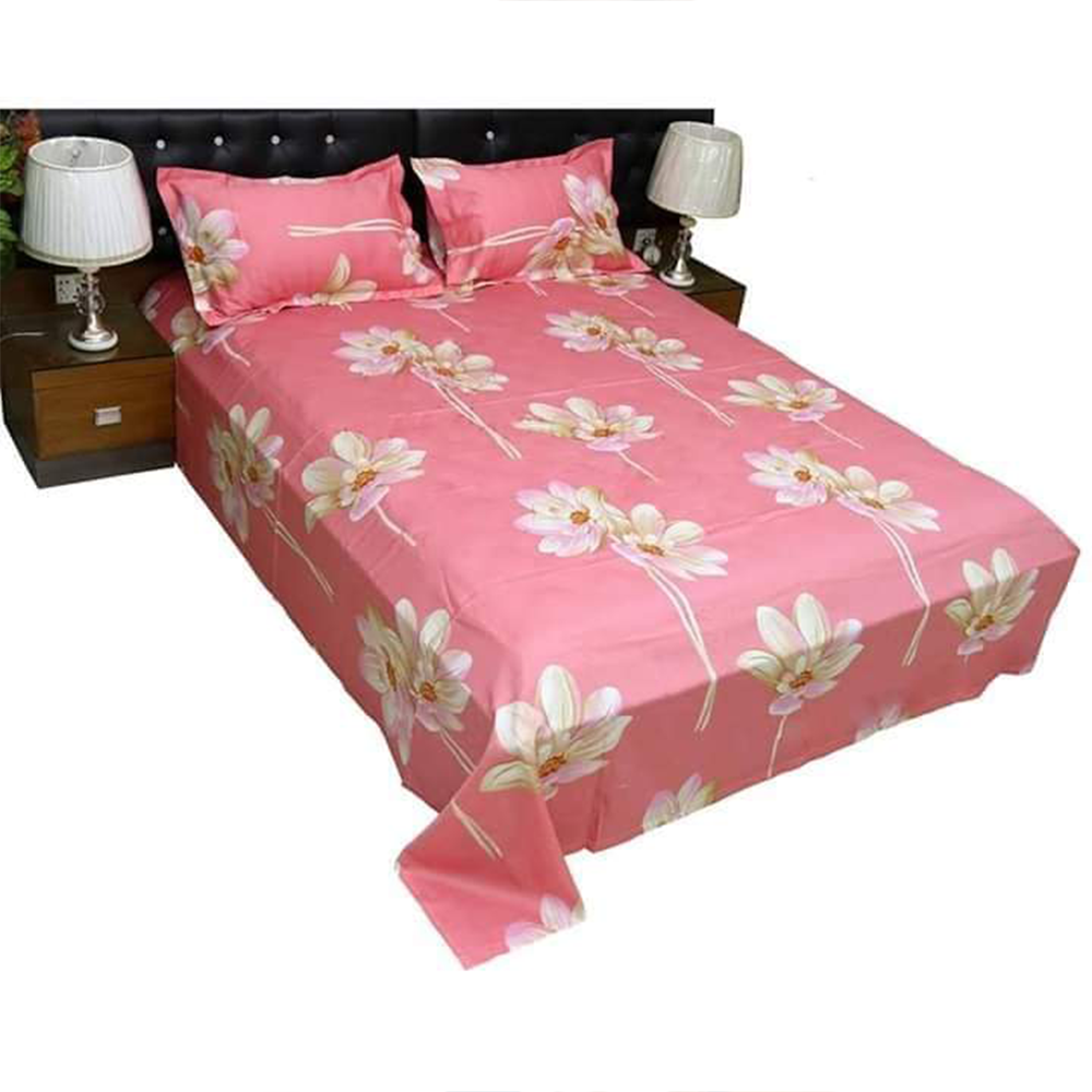 AC Cotton King Size Bedsheet With Pillow Cover - Salmon - NT-212