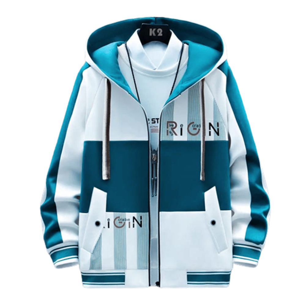 Cotton Hoodie For Men - Blue and White - H-153