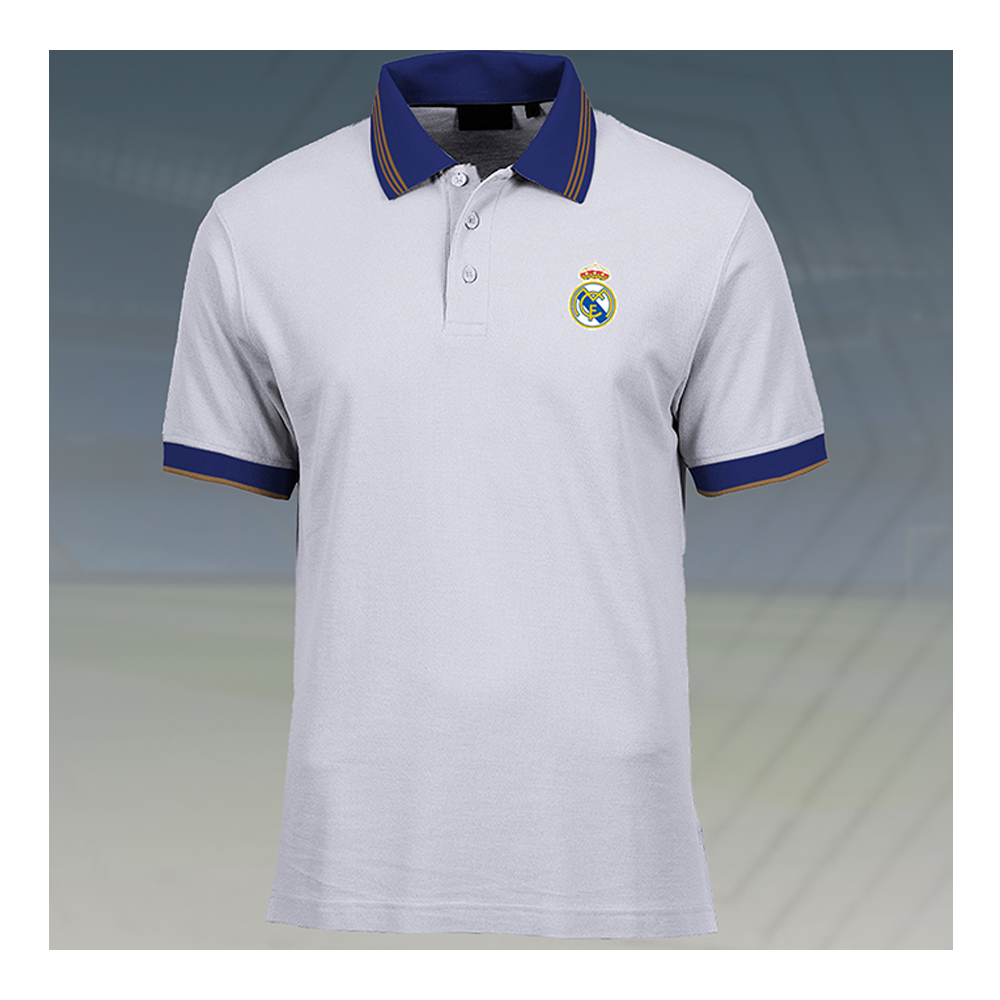 Poly Cotton Real Madrid Half Sleeve Polo T-Shirt for Men - White - RMD23