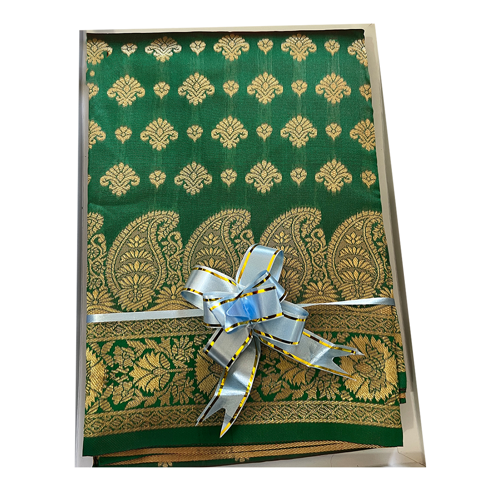 Gujrati Katan Handloom Saree For Women With Blouse Pieces - Green - A637 D