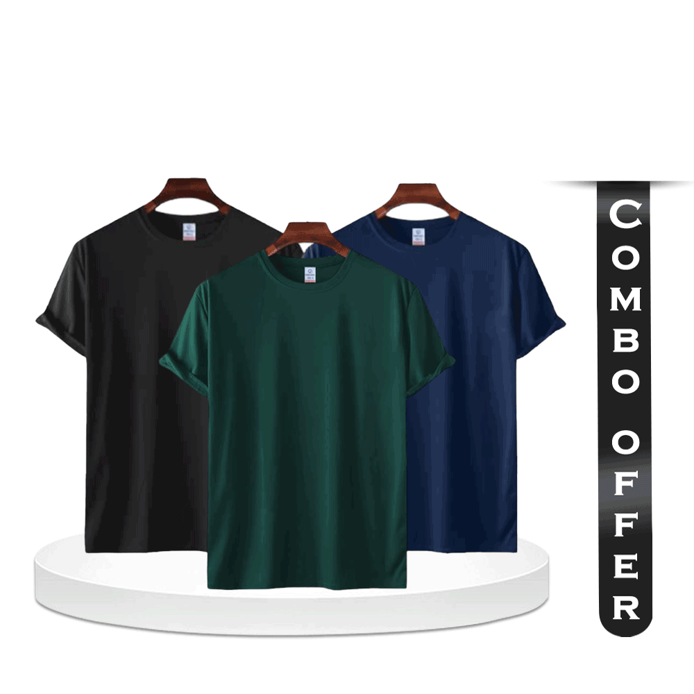Combo of 3 Pcs Cotton Half Sleeve T-Shirt for Men - Multicolor - T13