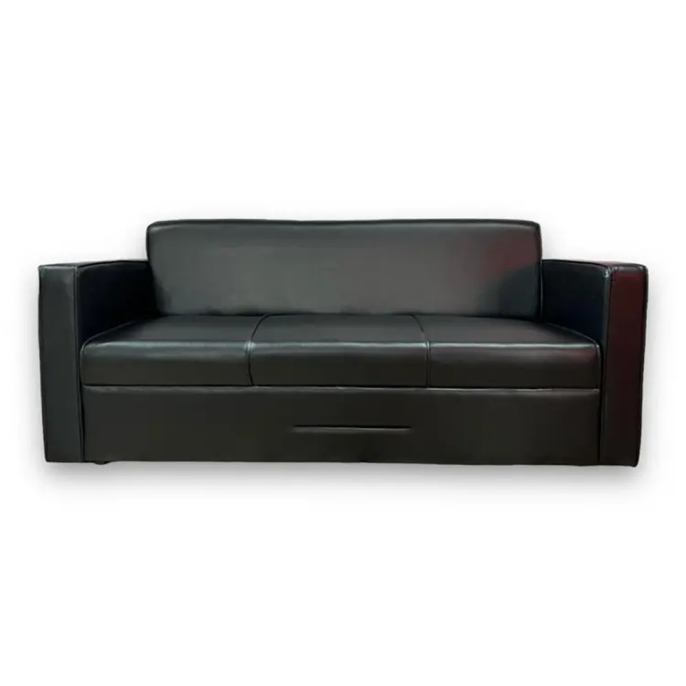 Furnicom PU Leather 3 Seater Sofa For Living Room - Black